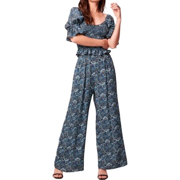 Band of the Free Elise Teal Floral Wide‎ Leg Pants Bohemian Teal XS-NEW - Picture 5 of 9